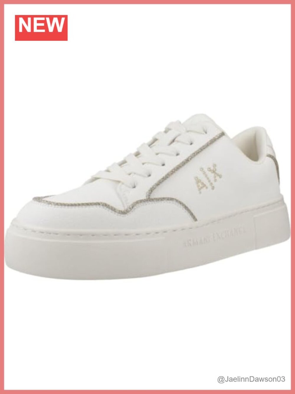 White Lace-up Sneakers Chunky Sole Polyester Fabric Gold Detail Low Top